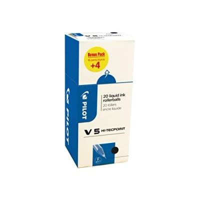 Image of Pilot 3131910516507 V5 Hi Tecpoint Liquid Ink Roller Pen Black (Pack of 20)
