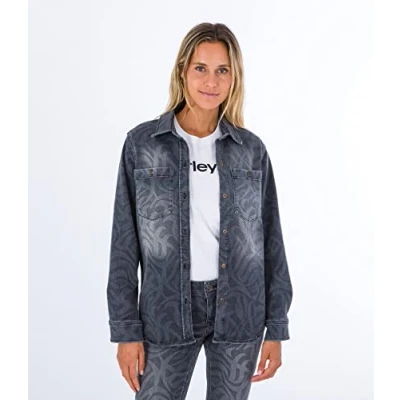 Image of Hurley Women&#039;s W Oceancare Full Denim Woven Top Shirt, Black, S