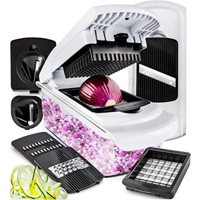 Image of Vegetable Chopper Cutter Mandoline Slicer Veggie Onion Salad Food Manual Potato Chipper Veg and Dicer Kitchen Tools &amp; Gadgets (7 in 1 Standard White)