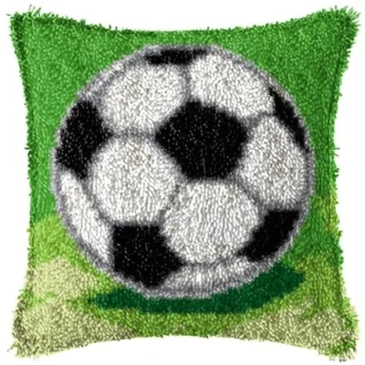 Image of CAIRF Football Pattern Latch Hook Cushion Cover Kits Pillowcase Embroidery Kit for Beginners Adults or Children, 43 X cm