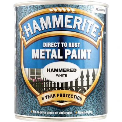 Image of Hammerite Direct to Rust Metal Paint Hammered White Finish 750ML, 5092971