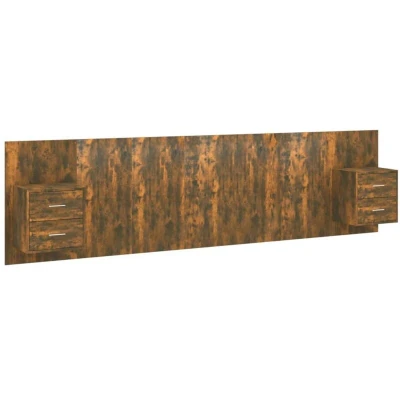 Image of Bed Headboard with Cabinets Smoked Oak Engineered Wood Vidaxl