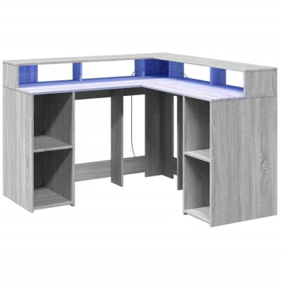 Image of vidaXL Desk with LED Lights Grey Sonoma 130x130x91 cm Engineered Wood