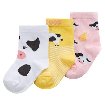 Image of Metzuyan WS SS23 Baby Girls Cotton Rich Animal Patterned Socks 3 Pairs Cow UK 0 2.5