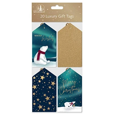 Image of Tallon Festive Wonderland Luxury Christmas Tags, Blue &amp; Gold Pack of 20