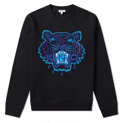 Image of Kenzo Mens Black/Royal Blue Tiger Sweatshirt Cotton Size Medium