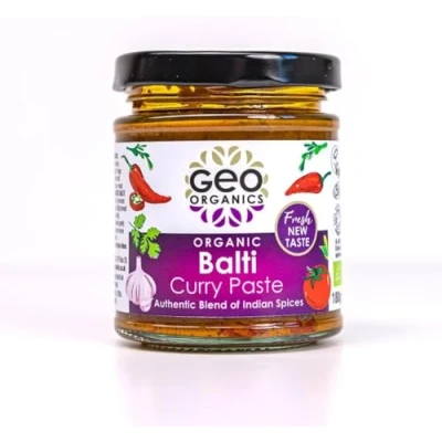 Image of Geo Organics Balti Curry Paste 180g (Pack of 6) Serves 4 Organic Certified &amp; Vegan Friendly Authentic Restaurant Recipe Base Indian Food