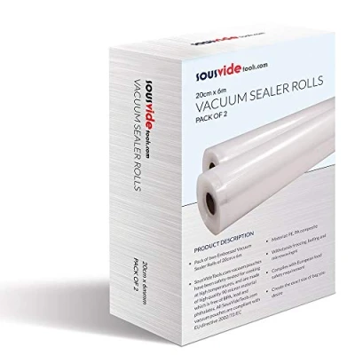 Image of SousVideTools Vacuum Sealer Rolls Pack of 2 20cm x 600cm Embossed Plastic Food Storage Sous Vide Cooking, Boiling, Freezing &amp; Microwaving BPA PFA Free [Energy Class A++]