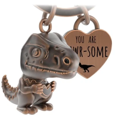 Image of LANOLU Dinosaur Mini Rex Keychain, Lucky Charm Keychain for Partner and Best Friend, Metal Couple Gift Figurine