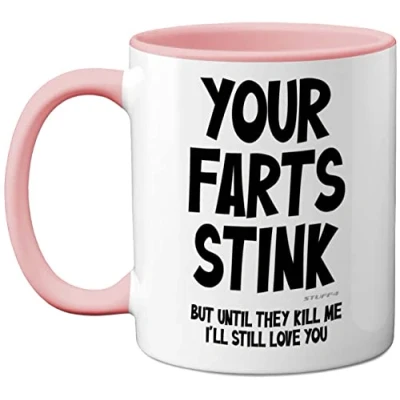 Image of Funny Valentines Gifts for Him Your Farts Stink Mug Mugs Men, Birthday Boyfriend Husband Dad, Joke Novelty Present, I Love You Daughter Son Wife, 11oz Pink Ceramic