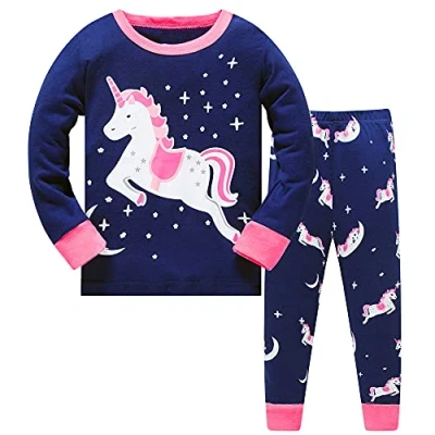 Image of LitBud Girls Kids Mermaid Pajamas Sleepwears 2pcs Long Sleeves Pjs Nightwear Tops + Pants Sets for Toddler Size 4 5 Years 5T