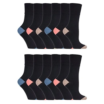 Image of Gentle Grip 12 pack ladies patterned wide top socks in 20 styles (SOLRP08HT)