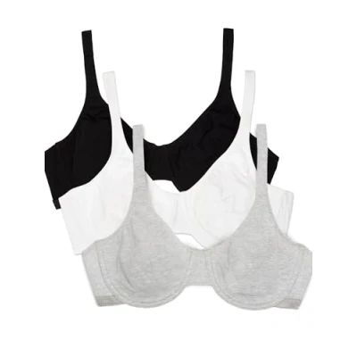 Image of Fruit of the Loom Damen Baumwolle, Stretch, extrem bequem T Shirt BH, Schwarz/Weiß/Grau Heather, 85DD (3er Pack)