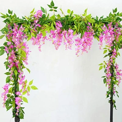 Image of Yueshop 2x7FT Artificial Wisteria Vine Garland Plants Flowers Arts For Ceremony Home Wedding Decoration (Pink)