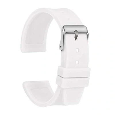Image of ULLCHRO Silicone Watch Strap Replacement Rubber Band Waterproof Smooth Flexible Men Women 16mm, 18mm, 20mm, 22mm, 24mm, 26mm, 28mm Bracelet with Silver Buckle (28mm, White)