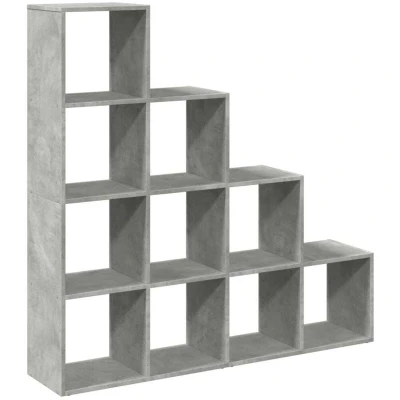 Image of vidaXL Room Divider Bookcase 4 Tier Concrete Grey Engineered Wood Bookshelf with 10 Cubic Compartments, Dimensions 131.5 x 29 cm, Versatile for Living Room, Bedroom, Study