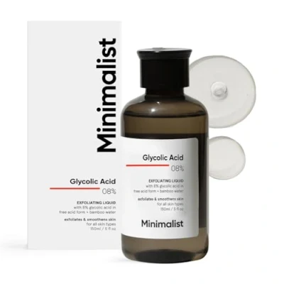 Image of Minimalist 8% Glycolic Acid Toner For Glowing Skin Multi functional Exfoliating With Bamboo Water Body, Face, Underarms &amp; Scalp Women Men 150 ml