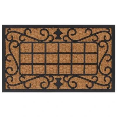 Image of vidaXL Door Mat 45x75 cm Coir and Rubber Rectangular Non Slip, Easy Clean Entryway Rug for Indoor/Outdoor Use, Black/Brown