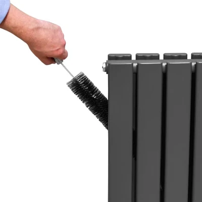 Image of Designer Radiators 160 x 28cm Flat Panel Modern Central Heating Anthracite Grey Vertical Column Double Wall Mounted Slimline Kitchen Living Room Bathroom Commercial Cleaning Brush &amp; Fixing Kit