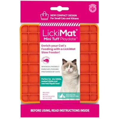 Image of LickiMat Mini Tuff Soother Cat Food Mat, Slow Feeder for Boredom &amp; Anxiety Relief Cats, Perfect Food, Treats, Yoghurt Peanut Butter, Fun Alternative to a Feeding Bowl, Turquoise