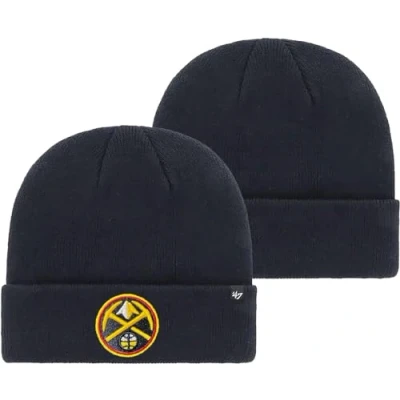 Image of 47 NBA Unisex Adult Primary Logo Cuffed Knit Team Color Beanie Hat Cold Weather Hat, One Size, Denver Nuggets Navy, size