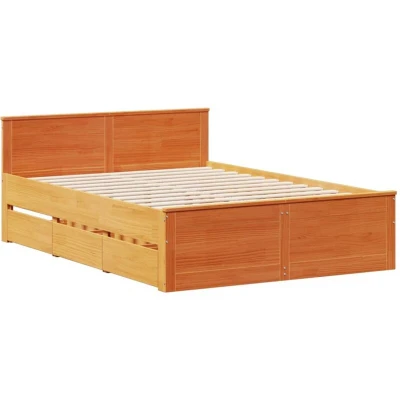 Image of vidaXL Solid Pine Wood Bed Frame with Drawers Wax Brown 140x200 cm No Mattress/Headboard