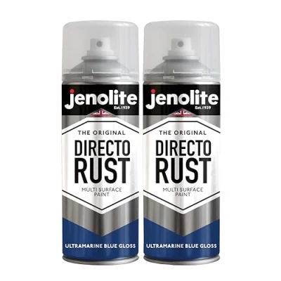 Image of JENOLITE Directorust Gloss Spray Paint ULTRAMARINE BLUE 2 x 400ml Direct To Rust For Metal Multi Surface Wood, Metal, Plastic, Ceramic RAL 5002