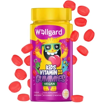Image of Wellgard Kids Vitamin D3 Gummies 2 Month Supply Vegan Chewable D Gummies, Mixed Berry Flavour