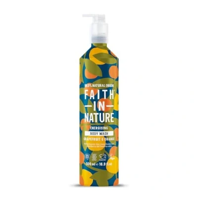 Image of Faith In Nature 500ml Metal Bottle Natural Grapefruit and Orange Body Wash, Energising Shower Gel, Vegan Cruelty Free, No SLS or Parabens