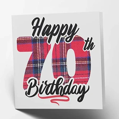 Image of Maturi Happy 70th Birthday Tartan Greetings Card Blank Inside, 15.5 x cm Square