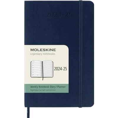 Image of Moleskine Weekly Planner 2024 2025, 18 Months With Space For Notes, Soft Cover And Elastic Closure, Pocket Size 9 x 14 cm, Color Sapphire Blue