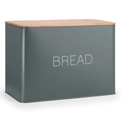 Image of EHC Bread Bin, Bins for Kitchen, Tin, Large Bin food Storage, Grey