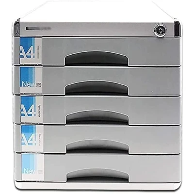 Image of Desktop Filing Cabinet Metal Five Drawer With Lock Office File Multi layer Storage