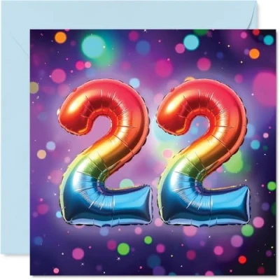 Image of 22nd Birthday Cards for Men Women Rainbow Foil Balloon Happy Card 22 Year Old Man Woman Brother Grandson Niece Sister, 145mm Bday Greeting