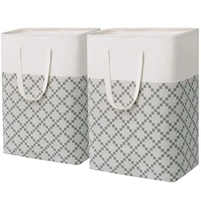 Image of Tall Laundry Basket, Washing Baskets for Clothes Hamper Towels Bedding Dirty Collapsible Bin Boho Bedroom, Bathroom, Toys, 2 Pack, 75L, Grey