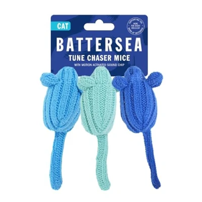 Image of Rosewood Battersea Tune Chaser Mice, Catnip Toy For Cats &amp; Kittens,Blue, 5cm x 13cm