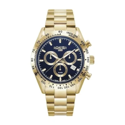 Image of Roamer Monza Men&#039;s Watch Analogue Quartz Chronograph 850837, Gold/Gold/Blue 850837 48 45 20, Bracelet