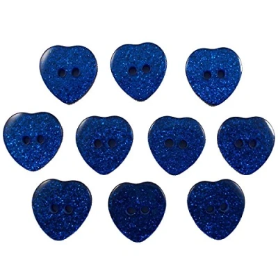 Image of Colour Glitter Heart Shape Buttons 10mm (Blue, 10)