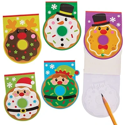 Image of Baker Ross FX450 Christmas Doughnut Memo Pads Pack of 10, Xmas Note Book for Kids, Pocket Party Bag Filler