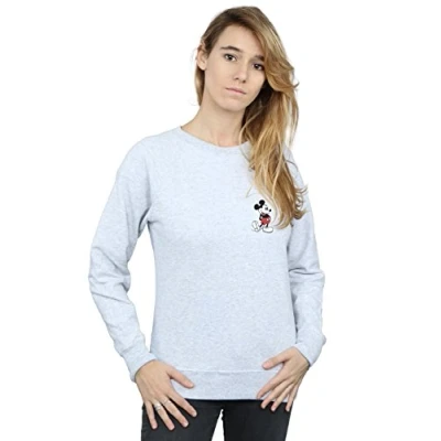 Image of Disney Women&#039;s Mickey Mouse Kickin Retro Chest Sweatshirt Heather Grey Small