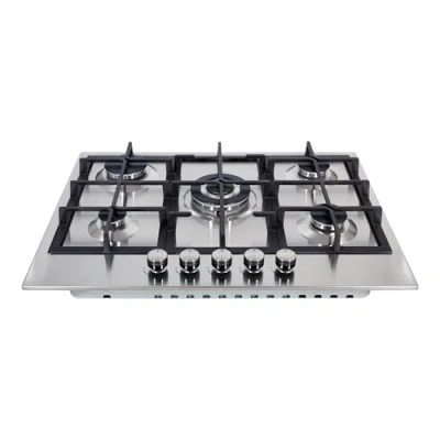 Image of Cookology GH705SS Gas Hob Cooktop 70cm Built In 5 Burners with Wok Burner and Cast Iron Pan Supports, Auto Ignition Flame Failure Safety Stainless Steel
