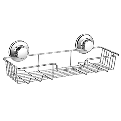 Image of iPEGTOP Rustproof Stainless Steel Compact Shower Caddy Bath Shelf with Strong Suction Cups Rectangle Storage Basket for Bathroom Kitchen Organizer