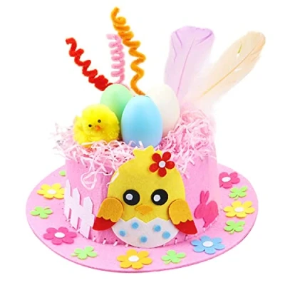 Image of Jc.upin Easter Bonnet Kit Children&#039;s DIY Hat Decoration Set, Party Favors Hat, Handmade Kit, Make Your Own for Craft Supplies (Pink)