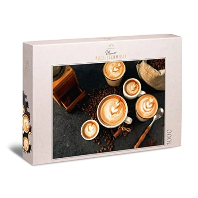 Image of Ulmer Puzzleschmiede Puzzle &quot;Coffee Passion&quot; Classic 1000 Piece Varied Motif with Espresso Cups, Coffee Beans and Accessories Made in Germany