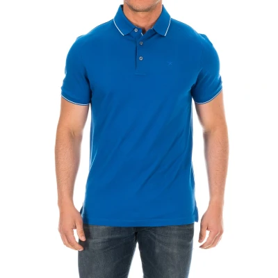 Image of Hackett London Mens Short Sleeve Polo with lapel collar HM561517 man Blue Cotton Size Small