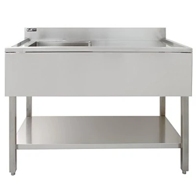 Image of Catering Sink Stainless Steel Commercial Kitchen Restaurant Bar Utility Single Bowl Right Hand Drainer Free Standing Lower Storage Shelf Adjustable Feet Splashback 90 x 120 60cm Strainer Plug