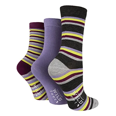 Image of WILDFEET Womens Patterned Bamboo Socks 3 Pair Multipack Sock Shop Breathable for the Summer (4 8, Grey/Charcoal Stripe)