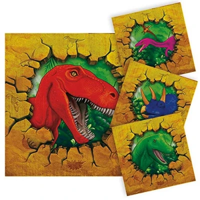 Image of Folat 61852 Dinosaur Napkins 25 x cm 1 Pack of 16, Colourful, Standard Size