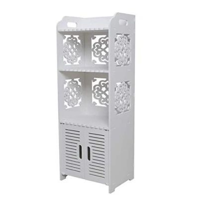 Image of Bathroom Storage Cabinet Floor Standing Waterproof Organizer Rack Book Shelf White Robust Furniture for Living Room Bedroom, Kitchen Hallway Silm Tall Cupboard Home Store