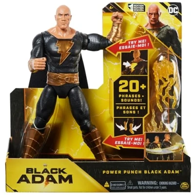 Image of DC Comics, Power Punch Black Adam 30cm Action Figure, 20+ Phrases and Sounds, Lights Up with 2 Accessories, Movie Collectible Kids’ Toys for Boys Girls Ages 3